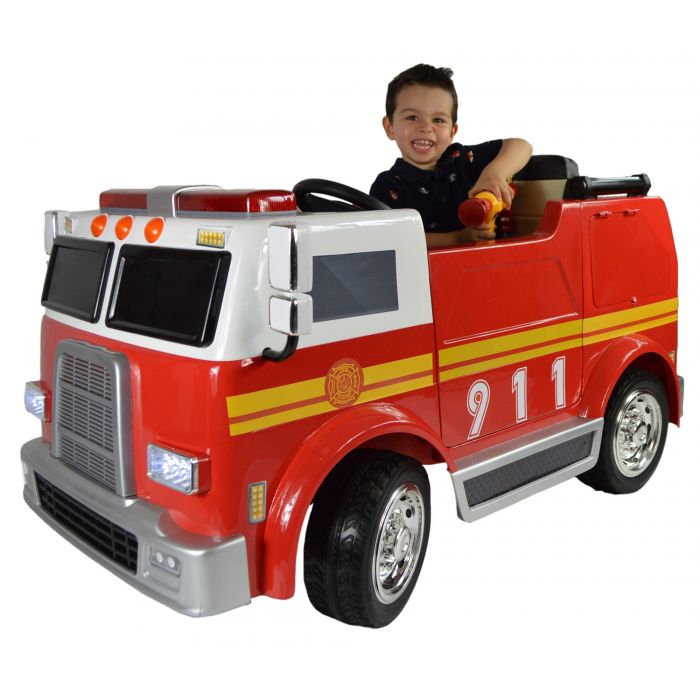 Peint à la main électrique enfants monter sur le camion de pompier -  version de luxe